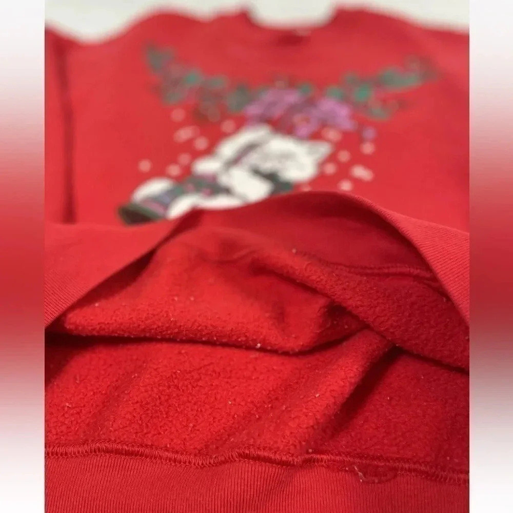 Vintage Fruit Of‎ The Loom Best Ugly Christmas Sweatshirt  Red Cat Belle size L - Picture 11 of 13